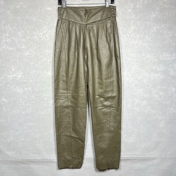 VTG 90’s Lillie Rubin Exclusive Leather Pants Green 12 SOFT Lambskin Made ISRAEL